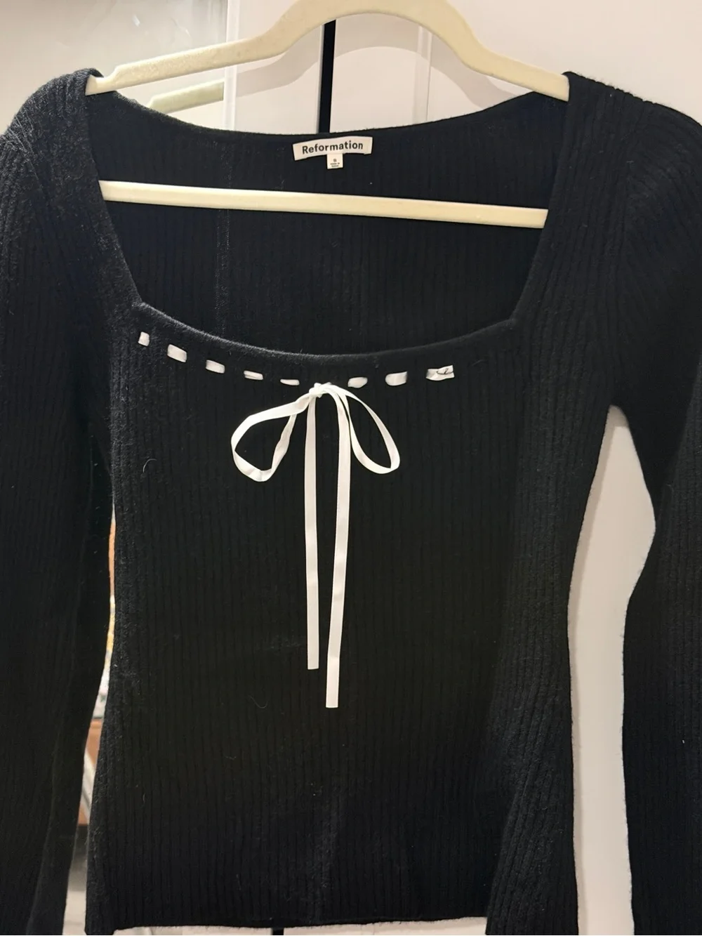 Reformation Black Cashmere Kameron Bow Knit Top S